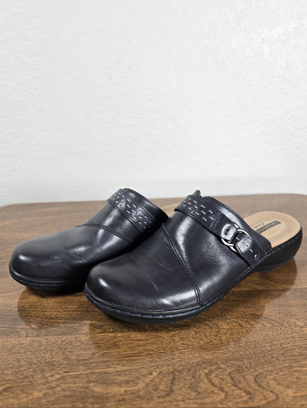 Clarks Leisa Sadie Navy Blue Leather Clog Mules 8.5 M